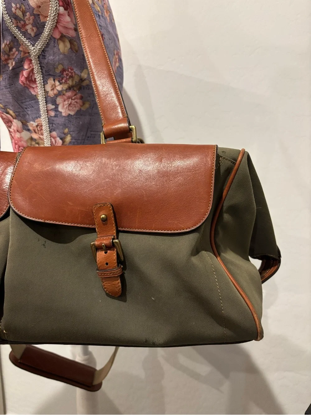 Trafalgar Olive Green and Brown Leather Trim Weekender duffle Bag